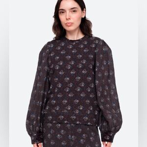 Sea New York Ditsy Floral Puff Sleeve Sweatshirt Pullover Size XS
